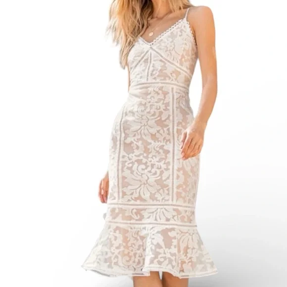 Lulu's Women’s White & Nude Lace Dress Spaghetti straps Fitted size XXL NEW - Picture 3 of 17